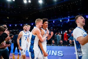 Creighton Bluejays head to the locker room after the win against the Connecticut Huskies during the semi-final round in the Big East Tournament Friday, March 14, 2025, New York, New York. Photo by Jordan Arnold.
