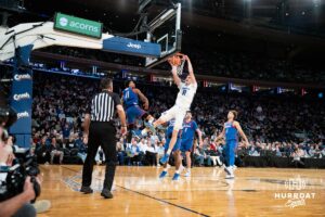 Creighton Bluejay center Ryan Kalkbrenner (11) dunks the ball against the DePaul Blue Demons during the Big East Basketball Tournament, Thursday, March 14, 2025, in New York, New York. Photo by Jordan Arnold.