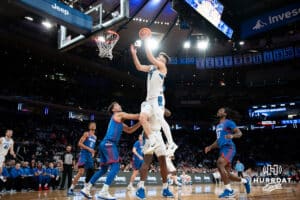Creighton Bluejay guard Fedor Zugic (7) makes a lay up against the DePaul Blue Demons during the Big East Basketball Tournament, Thursday, March 14, 2025, in New York, New York. Photo by Jordan Arnold.