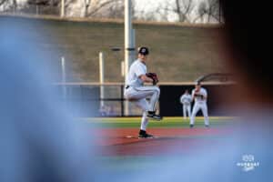 Omaha Maverick Luke Gainer at the mound during a baseball game at Tal Anderson Field on March 12th, 2025 in Omaha Nebraska. Photo by Collin Stilen.