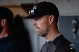 Omaha Maverick head coach Evan Porter talks with the players during a baseball game at Tal Anderson Field on March 12th, 2025 in Omaha Nebraska. Photo by Collin Stilen.