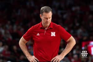 Nebraska Head Coach Fred Hoiberg after team makes a mistake during a college basketball game on March 09, 2025 in Lincoln, Nebraska. Photo by Logan Hock.