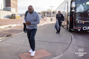 Omaha Maverick head coach Chris Cruchfield arrives at the arena to take on St. Thomas Tommies during the Summit League Tournament Finals Sunday, March 9, 2025 in Sioux Falls, South Dakota. Photo by John S. Peterson.