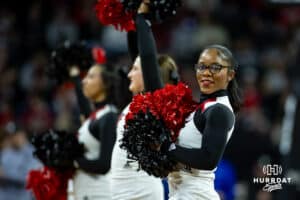 Nebraska-Omaha Mavericks spirit squad performs at a break in the action against the South Dakota Coyotes during the Summit League Tournament Saturday, March 8, 2025 in Sioux Falls, South Dakota. Photo by John S. Peterson.