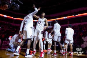 Nebraska-Omaha Maverick forward Kamryn Thomas (22) introduced before taking on the South Dakota Coyotes during the Summit League Tournament Saturday, March 8, 2025 in Sioux Falls, South Dakota. Photo by John S. Peterson.
