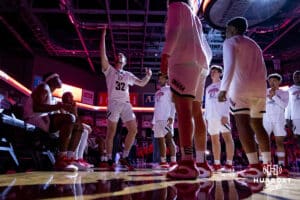 Nebraska-Omaha Maverick guard Tony Osburn (32) waaves to the fans when introduced before taking on the South Dakota Coyotes during the Summit League Tournament Saturday, March 8, 2025 in Sioux Falls, South Dakota. Photo by John S. Peterson.