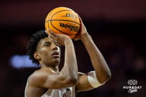 Nebraska-Omaha Mavericks forward Marquel Sutton (10) makes a free throw against the UMKC Kangaroos in the first half during the Summit League Tournament Thursday, March 6, 2025 in Lincoln, Nebraska. Photo by John S. Peterson.