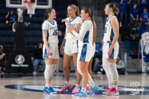 Creighton Bluejays senioirs check out during a college basketball game against Villanova on March 2nd, 2025 in Omaha Nebraska. Photo by Brandon Tiedemann.