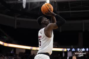 Omaha Mavericks Ja'Sean Glover looks to shoot during a college basketball game against Oral Roberts on March 1st, 2025 in Omaha Nebraska. Photo by Brandon Tiedemann.
