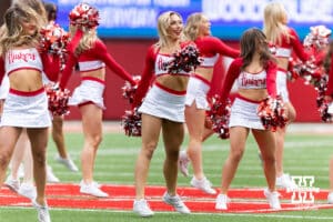 Scarlets perform during Husker games Saturday, April 26, 2025 in Lincoln, Nebraska. Photo by John S. Peterson.