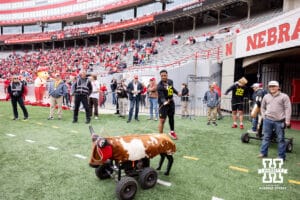Nebraska defensive lineman Elijah Jeudy practicing roping during Husker games Saturday, April 26, 2025 in Lincoln, Nebraska. Photo by John S. Peterson.