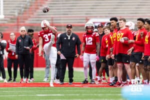 Nebraska punter Kamdyn Koch makes a punt during Husker games Saturday, April 26, 2025 in Lincoln, Nebraska. Photo by John S. Peterson.