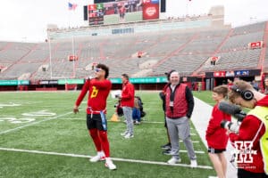 Nebraska quarterback Dylan Raiola ready to get in against Midland during Husker games Saturday, April 26, 2025 in Lincoln, Nebraska. Photo by John S. Peterson.