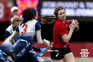 Nebraska quarterback tackle by Midland during Husker games Saturday, April 26, 2025 in Lincoln, Nebraska. Photo by John S. Peterson.