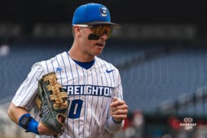 Creighton Bluejay Tate Gillen during a baseball game at Charles Schwab Field on Thursday, April 17th, 2025 in Omaha Nebraska. Photo by Collin Stilen.