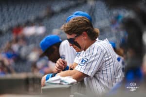 Creighton Bluejay during a baseball game at Charles Schwab Field on Thursday, April 17th, 2025 in Omaha Nebraska. Photo by Collin Stilen.