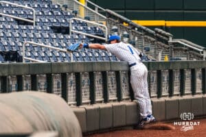 Creighton Bluejay Nolan Sailors makes an amazing outstretched catch to get the third out of the inning during a baseball game at Charles Schwab Field on Thursday, April 17th, 2025 in Omaha Nebraska. Photo by Collin Stilen.