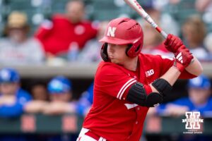 Nebraska Cornhusker utility Max Buettenback (11) at bat against the Kansas Jayhawks during a college baseball game Tuesday, April 22, 2025 in Lincoln, Nebraska. Photo by John S. Peterson.