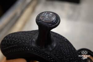Saddle details Dream Big on the horn of the saddle during the John Cook Roping Classic on Sunday, April 13, 2025 in Lincoln, Nebraska. Photo by John S. Peterson.