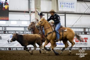 John Cook and Nolan Glint competing in the Invitational during the John Cook Roping Classic on Sunday, April 13, 2025 in Lincoln, Nebraska. Photo by John S. Peterson.
