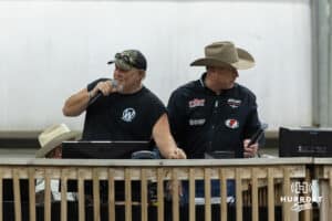 Larry the Cable Guy scoring the mutton busting during the John Cook Roping Classic on Sunday, April 13, 2025 in Lincoln, Nebraska. Photo by John S. Peterson.