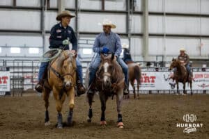 John Cook and Justin Storms talk after their run together during the John Cook Roping Classic on Sunday, April 13, 2025 in Lincoln, Nebraska. Photo by John S. Peterson.