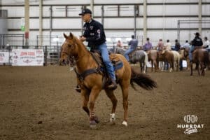 John Cook riding Reggie around during the John Cook Roping Clinic on Saturday, April 12, 2025 in Lincoln, Nebraska. Photo by John S. Peterson.