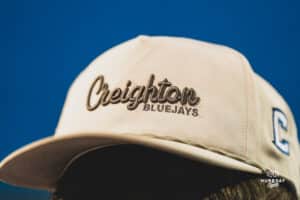 Creighton Bluejay hat during a baseball game at Charles Schwab Field on April 8th, 2025 in Omaha Nebraska. Photo by Collin Stilen.