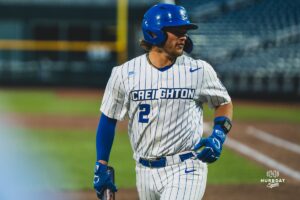Creighton Bluejay Connor Capece during a baseball game at Charles Schwab Field on April 8th, 2025 in Omaha Nebraska. Photo by Collin Stilen.