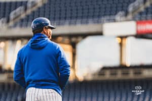 Creighton Bluejay head coach Ed Servais during a baseball game at Charles Schwab Field on April 8th, 2025 in Omaha Nebraska. Photo by Collin Stilen.