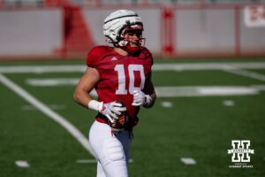 Nebraska Cornhusker Heinrich Haarberg (10) during practice Tuesday, April 8, 2025 in Lincoln, Nebraska. Photo by John S. Peterson.