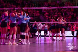 Omaha Supernovas celebrate the win over the Orlando Valkyries in four sets during a professional volleyball match Saturday, April 5, 2025 in Omaha, Nebraska. Photo by John S. Peterson.