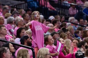 Omaha Supernovas fan dancing at a break in the acton against the Orlando Valkyries during a professional volleyball match Saturday, April 5, 2025 in Omaha, Nebraska. Photo by John S. Peterson.