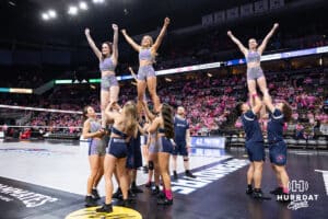 Omaha Supernovas Hype Squad performs at the break after the second set during a professional volleyball match Saturday, April 5, 2025 in Omaha, Nebraska. Photo by John S. Peterson.