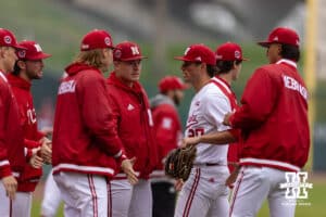Nebraska Cornhusker pitcher Ty Horn (20) heads to the dugout after the second inning against the Oregon State Beavers during a college baseball game Saturday, March 29, 2025 in Lincoln, Nebraska. Photo by John S. Peterson.