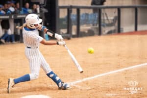 Creighton Bluejays Ashten Pierson looks to hit the ball during a softball game against Omaha on April 1st, 2025 in Omaha Nebraska. Photo by Brandon Tiedemann.