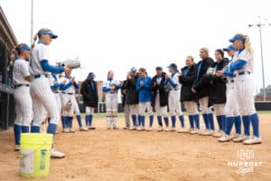 Creighton Bluejays before a softball game against Omaha on April 1st, 2025 in Omaha Nebraska. Photo by Brandon Tiedemann.