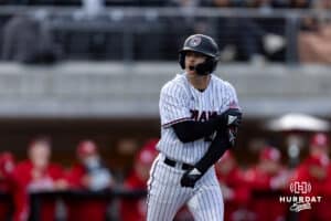 Omaha Maverick utility Sam Beck (21) walked in the third with bases loaded scoring a run against the Omaha Mavericksduring a college baseball game Wednesday, April 2, 2025 in Omaha, Nebraska. Photo by John S. Peterson.