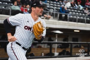 Omaha Maverick Kael Babin during a baseball game at Tal Anderson Field on April 2nd, 2025 in Omaha Nebraska. Photo by Collin Stilen.