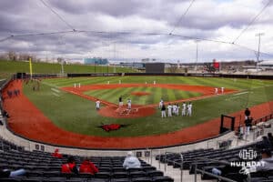 Omaha Mavericks and Nebraska Cornhuskers warm up before a college baseball game Wednesday, April 2, 2025 in Omaha, Nebraska. Photo by John S. Peterson.
