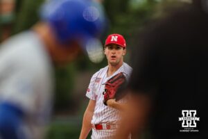 Nebraska Cornhusker pitcher TJ Coats (26) prepares to throw a pitch against the Creighton Bluejays during a college baseball game on Tuesday, April 1, 2025, in Lincoln, Nebraska. Photo by Jansen Coburn.