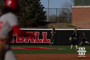 Nebraska Cornhuskers get shut down with an out in center field against the Purdue Boilermakers during a college softball game Monday, March 31, 2025 in Lincoln, Nebraska. Photo by John S. Peterson.