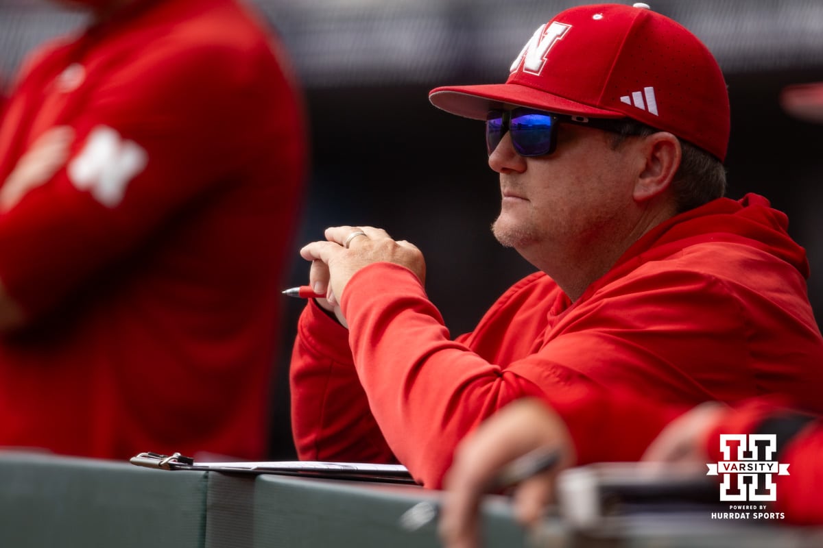 Nebraska Cornhuskers head coach Will Bolt watching the action on the field against the Oregon Ducks during the Big Ten Baseball Tournament on Saturday, May 24, 2025 in Omaha, Nebraska. Photo by John S. Peterson.