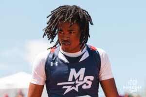 Millard South’s Aamir Hill after a triple jump attempt during the NSAA State Track and Field Championships on Wednesday, May 21, 2025 in Omaha, Nebraska. Photo by Mac Johnson.