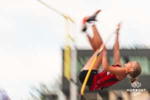 McCook’s Leni Henderson pole vaults during the NSAA State Track and Field Championships on Wednesday, May 21, 2025 in Omaha, Nebraska. Photo by Mac Johnson.