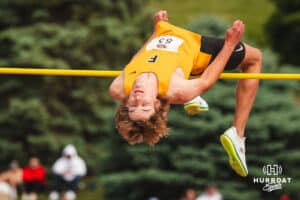 Fremont’s Noah Sagehorn clears a high jump attempt during the NSAA State Track and Field Championships on Wednesday, May 21, 2025 in Omaha, Nebraska. Photo by Mac Johnson.