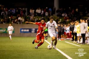 Omaha South's Hugo Hernandez Lara (2) tries to make a play on the ball against Westside's Ellis Oksman (9) late during the NSAA Boys Class A soccer finals on Tuesday, May 20, 2025, in Omaha, Nebraska. Photo by Braden Cochran.