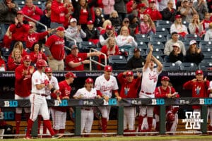 The Nebraska bench during the Big Ten Baseball Tournament on Tuesday, May 20, 2025 in Omaha, Nebraska. Photo by Mac Johnson.