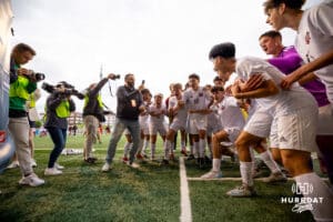 Westside celebrates their win against Creighton Prep after the NSAA Boys Class A soccer semi-finals on Friday, May 16, 2025, in Omaha, Nebraska. Photo by Braden Cochran.