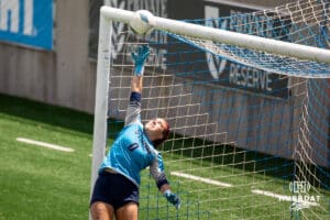 Elkhorn South's Kenzie Thompson (0) attempts to save the ball against Lincoln Southwest during the NSAA Girls Class A soccer semi-finals on Friday, May 16, 2025, in Omaha, Nebraska. Photo by Braden Cochran.